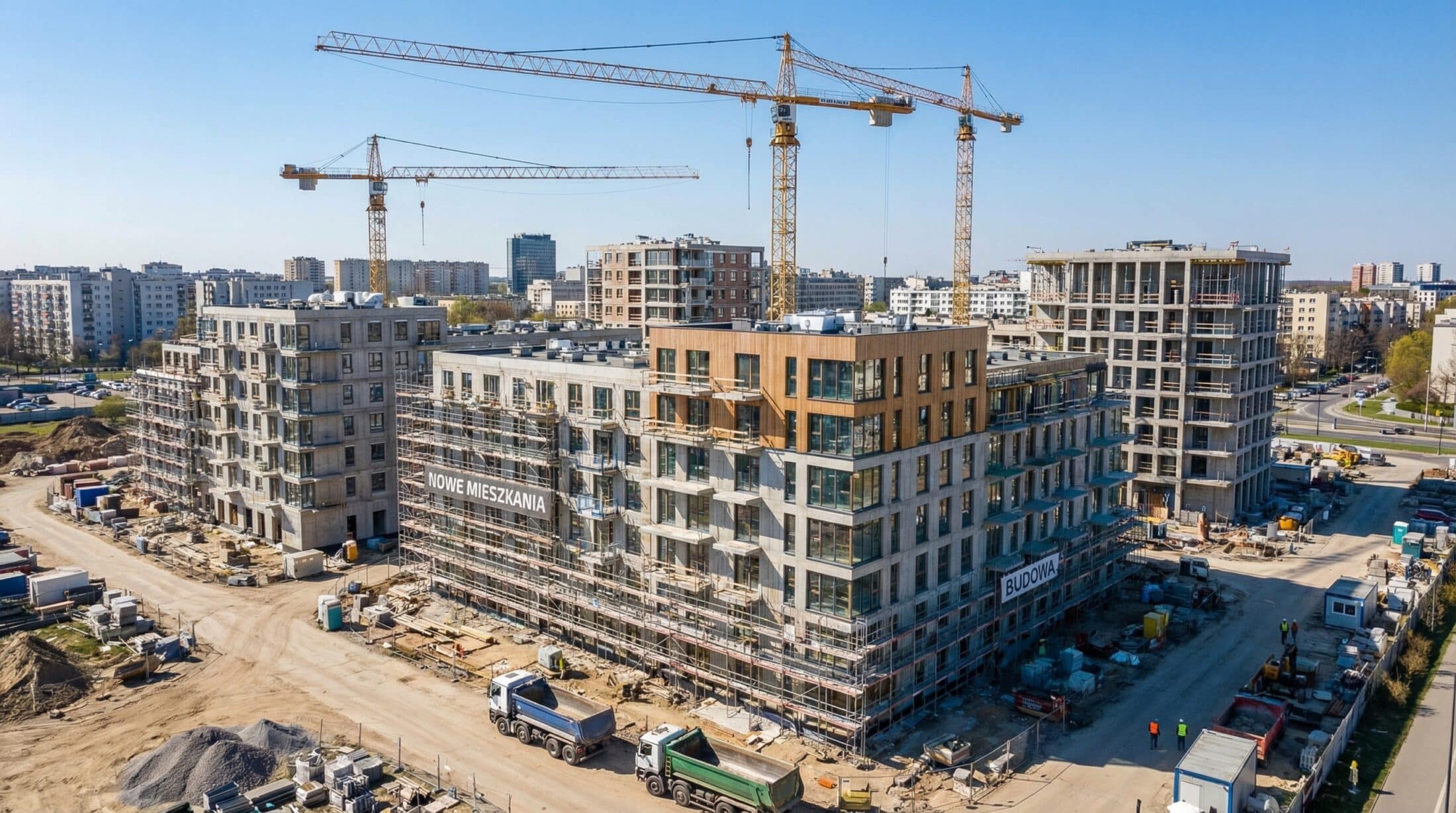 Construction site with tower cranes in Poland